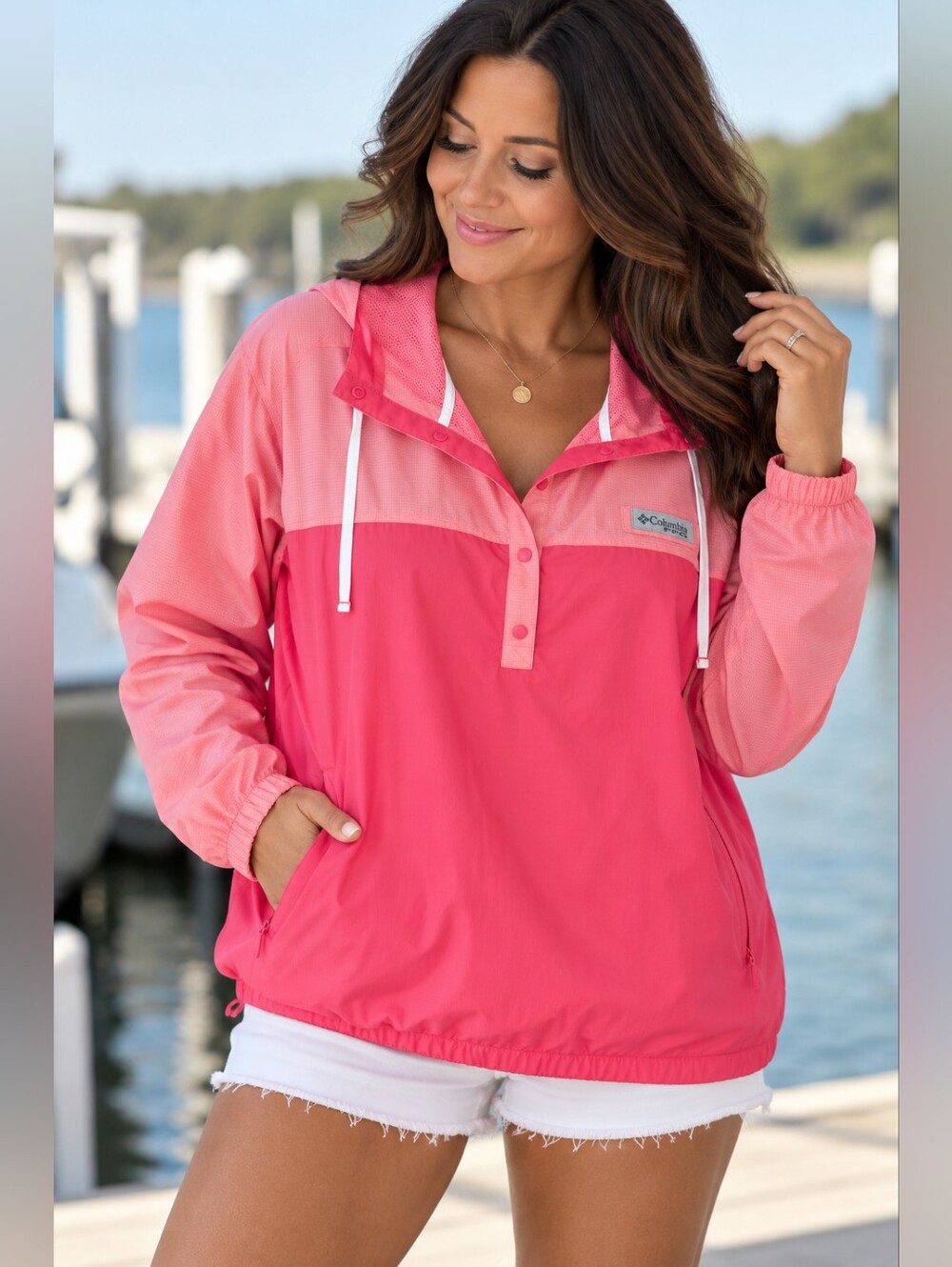 Columbia PFG Women’s XL Pink Coral Hooded Lightweight Pullover Fishing Jacket